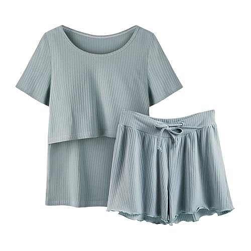 Pyjama Umstandsmode Krankenhaus Pyjamas Ärmel Nachtwäsche Stillen Frauen Hemd und Set T Baby Mutterschaft Tops Kurze Hosen Mutterschaft Schlaf Damen Kurze Pyjama (Green, XL) von Generic