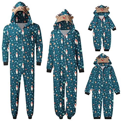 Pyjama Weihnachts Winter Familien Pyjama Familien Overalls Entzückende Vater Sohn und Mutter Tochter Outfits einteiliges Pyjama Set mit Kapuze Eltern Kind Haus Set bedrucktes Set Herren von Generic