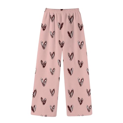 Pyjama Y2K Hose Schlafanzughose Damen Lang Hosen Flanell Pyjamahose Bequeme Anime Cartoon Schlafhose Kawaii Warm Kuschelhose,A Rosa,XS von Generic
