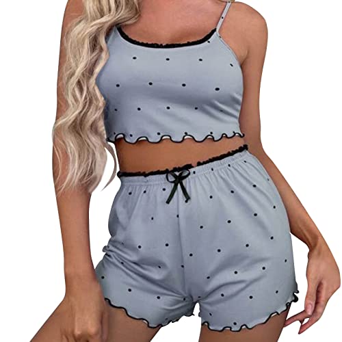 Pyjama für Frauen Weiche Bequeme Kurze Sets Zweiteilige Ärmellose Cami Crop und Shorts Punktmuster Pj Sets für Frauen Dessous Pyjama Sets für Frauen Weiches Tank Top und Shorts, grau, 42 von Generic