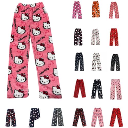 Pyjamahose Damen Flanell - Pyjama Hose Damen Lang Weich Kawaii Anime Bequeme Schlafanzughose Cartoon Flauschig Casual Frauen Schlafhose Pyjamas von Generic