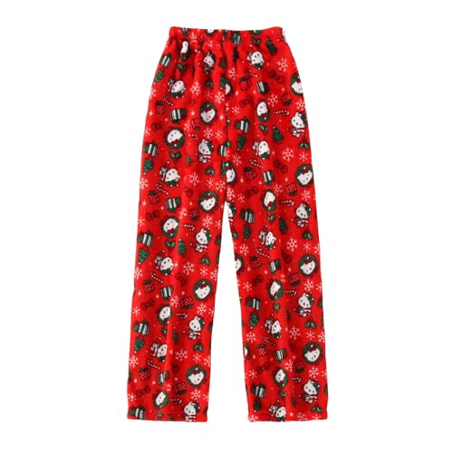 Pyjamahose Damen Flanell - Pyjama Hose Damen Lang Weich Kawaii Anime Bequeme Schlafanzughose Cartoon Flauschig Casual Frauen Schlafhose Pyjamas von Generic