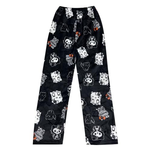 Pyjamahose Damen Flanell - Pyjama Hose Damen Lang Weich Kawaii Anime Bequeme Schlafanzughose Cartoon Flauschig Casual Frauen Schlafhose Pyjamas von Generic