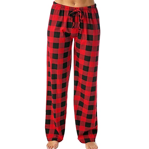 Pyjamahose Damen Lang Schlafanzughose Schlafanzug Pyjamahose mit Taschen Lounge Hose Nachtwäsche Freizeithose Strandhose Karierte Schlafhose von Generic