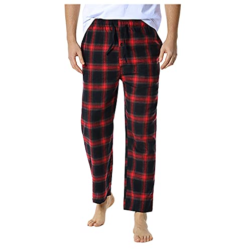 Pyjamahose Herren Lang Schlafanzughose Baumwolle Kariert Schlafhose Pyjamaunterteil Pyjamahose Freizeithose Loungehose für Männer Pyjama für Herren Leichte Pyjamahose Loungewear (X4-Red, M) von Generic