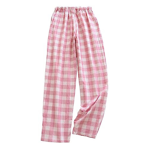 Pyjamahose Schlafanzughose Damen Schlafanzughose Lang Freizeithose Karierte Pyjamahose Weiche Jogginghose Strandhose Hose Schlafhose mit Taschen von Generic