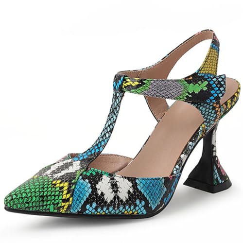 Python-Print Slingback-Pumps mit T-Band - Spitze Zehen mit 8.5cm Kelchabsatz, Perfekt für Büro & Abendveranstaltungen,Grün,42 EU von Generic
