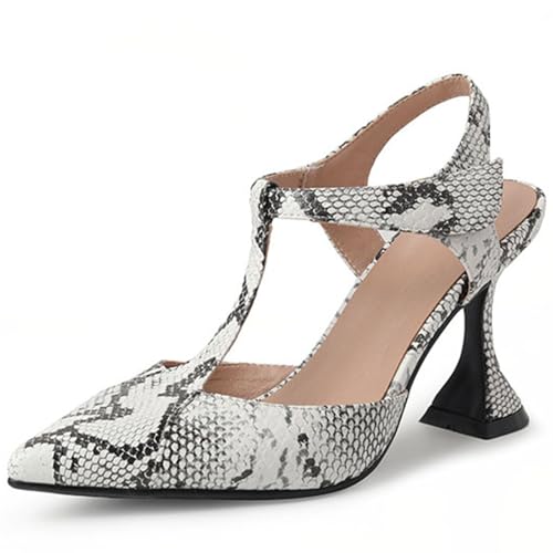 Python-Print Slingback-Pumps mit T-Band - Spitze Zehen mit 8.5cm Kelchabsatz, Perfekt für Büro & Abendveranstaltungen,Weiß,42 EU von Generic