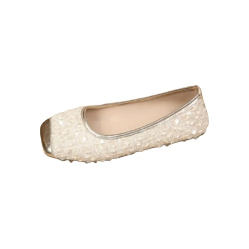 Quadratisch Zehenpartie Dünne Flachschuhe für Damen Pailletten Weichbettung Gepolsterte Elegant Freizeitschuhe Reinschlüpfen Hochzeit Loafer Braut Braut Klassische Mokassins (White, 40) von Generic