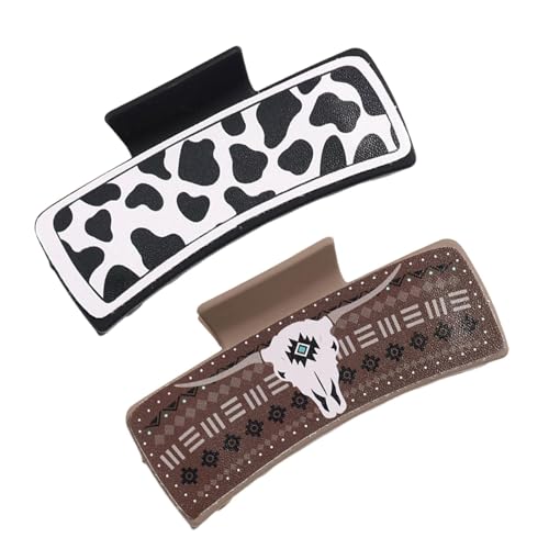 Quadratische Haarklammern Western-Haarklammern aus Leder Quadratische Haarspange mit Western-Print für Damen,Klemmklammern im klassischen Western-Cowboy-Design mit starkem Halt für Partys, Verabred von Generic