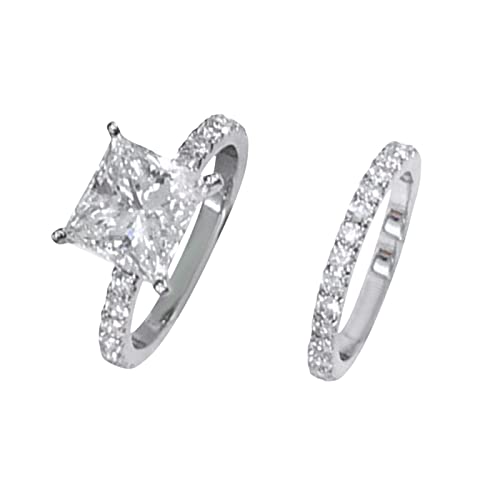 Quadratischer Silber Zirkonia Braut Strass Verlobungsring Volldiamant Zirkonia Solitär Ring 5 11 Gelenkringe für Frauen, silber, 7 von Generic