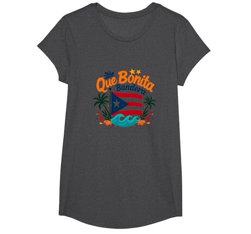 Que Bonita Bandera: Tropisches Thema Puerto Rican Pride T-Shirt, Girls, Anthrazit Meliert, L von Generic