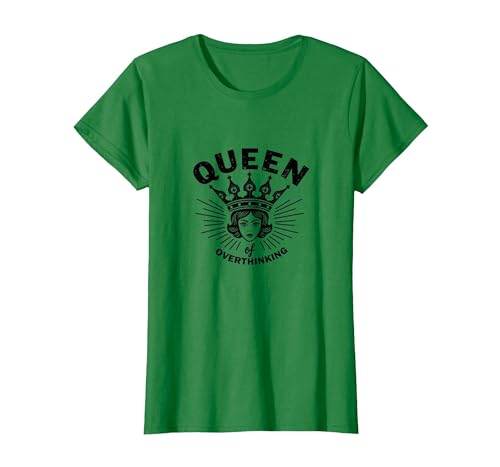 Queen of Overthinking Retro Crown Grafik T-Shirt, Damen, Dunkelgrün, XXL Queen of Overthinking Retro Crown Grafik T-Shirt, Damen, Dunkelgrün, XXL von Generic