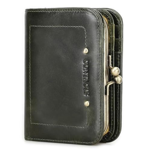 RFID-blockierende Geldbörse aus Vollnarbenleder für Damen, kompaktes Faltdesign mit Kartenfächern, Münzfach und Geldscheinfach, Grau, Einfarbig von Generic