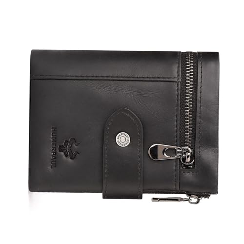 RFID-blockierende Geldbörse aus echtem Leder für Herren – 10 Kartenfächer, 2 Münzfächer mit Reißverschluss, 1 Geldfach, schlankes kompaktes Design, Braun, Einfarbig von Generic