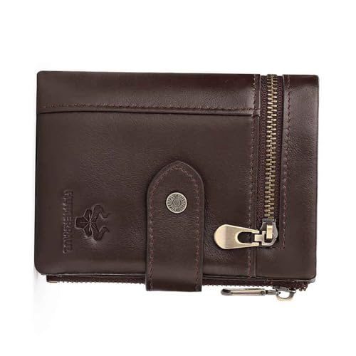 RFID-blockierende Geldbörse aus echtem Leder für Herren – 10 Kartenfächer, 2 Münzfächer mit Reißverschluss, 1 Geldfach, schlankes kompaktes Design, Schwarz, Einfarbig von Generic