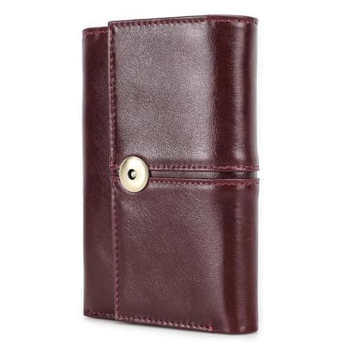 RFID-blockierende Ledergeldbörse für Damen, echtes Rindsleder, dreifach gefaltet, mit 10 Kartenfächern, Münzfach mit Reißverschluss, Geldscheinfach, für Reisen und den täglichen Gebrauch, Rot/Ausflug, von Generic