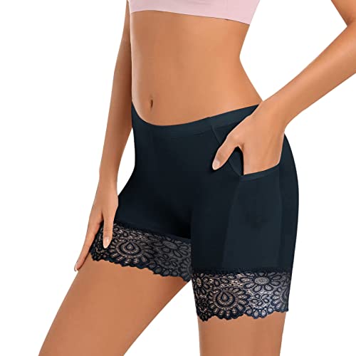 Radlerhose Damen mit Taschen Hotpants Radlerhose Damen Kurz für Kleid mit Spitze Unterhosen Nahtlos Hohe Taille Kurze Leggings Unterziehhose Sommer Boxershorts Slipshorts von Generic