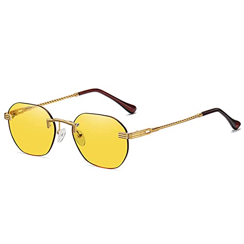 Rahmenlose Goldmetalldamen-Sonnenbrille randlose Verlaufslinsen-blaue Art- und Weisesonnenbrille für Männer UV400 Sommer, 08 Gold, Gelb, Porzellan von Generic