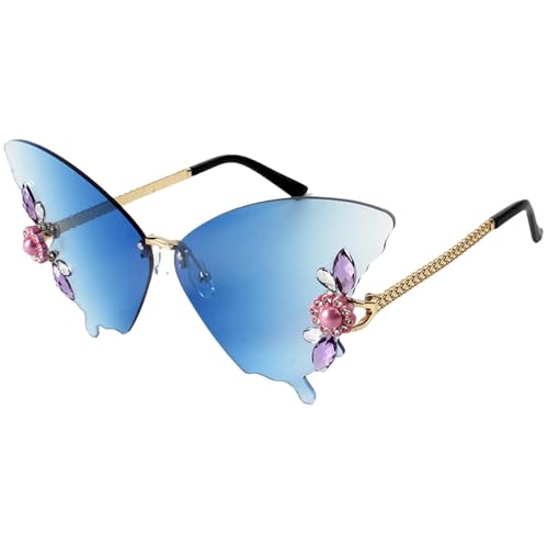 Rahmenlose Schmetterlings-Sonnenbrille für Damen - Innovative Farben, Schmetterlingsform Sommerbrille für Damen mit UV-Blockierung für Angeln, Autofahren, Outdoor-Sport, Gradient Blue, von Generic
