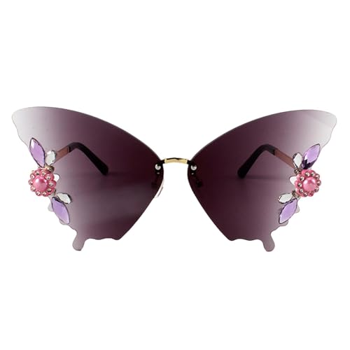 Rahmenlose Schmetterlings-Sonnenbrille für Damen - Innovative Farben, Schmetterlingsform Sommerbrille für Damen mit UV-Blockierung für Angeln, Autofahren, Outdoor-Sport, Gradient Tea, riferimento von Generic