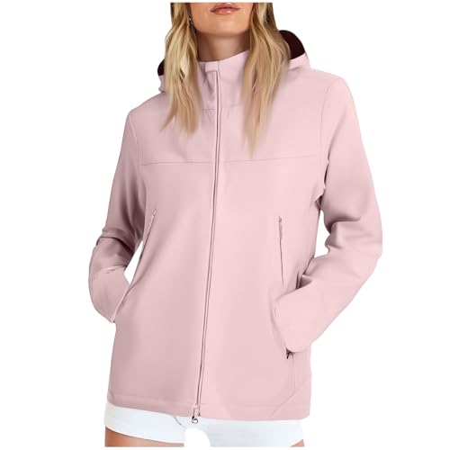 Raincoat Damen Übergangsjacke Outdoor Wasserdicht Winddicht Atmungsaktiv Gefütterte Regenjacke mit Kapuze Große Größen Wandern XL A Pink von Generic