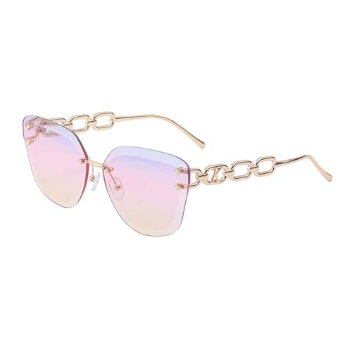 Randlose Cat-Eye-Sonnenbrille für Damen, Sonnenbrille für Damen, Metallkette, Sonnenbrille UV400 Generic307 von Generic