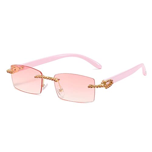 Randlose Sonnenbrille für Frauen, Vintage-Farbverlauf, kleine quadratische Strass-glänzende Sonnenbrille, weibliche Farbtöne von Generic