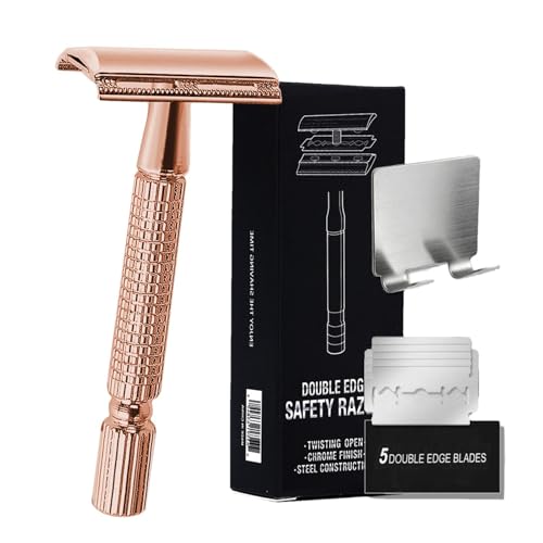 Rasierer mit Doppelkante, Sicherheitsrasierer für Männer, manueller Gesichtsrasierer mit Doppelkante, Sicherheitsrasierer mit 5 Nachfüllpackungen für Männer, empfindliche Haut für glatte Rasur von Generic