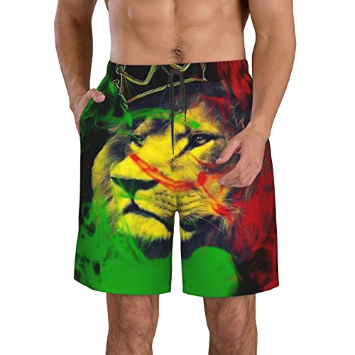 Rasta König Der Löwen Mit Krone Herren Boardshorts Mit Mesh Futter Strandshorts Lässige Surf Schwimmhose Jogger Shorts 3XL von Generic