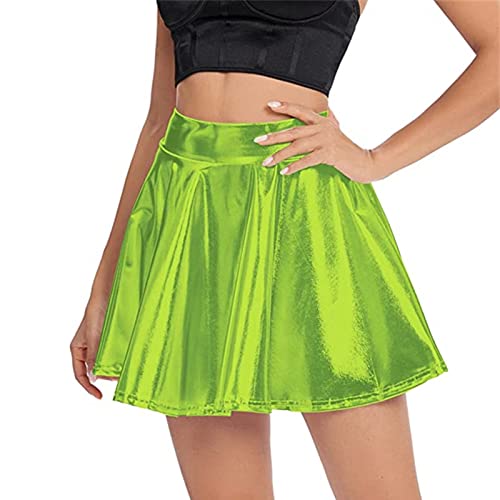 Rave Rock Metallic Glänzend Röcke Nachtklub Party Faltenrock Mini Rock Skater Barbieer Kleidung Damen Pleated Rock Cosplay Kostüm Wetlook für 80er Festival Karneval Halloween (Green, XL) von Generic