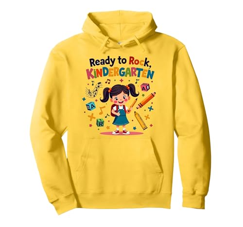 Ready to Rock Kindergarten First Day Girl Rucksack Bleistift Pullover Hoodie, Unisex für Erwachsene, Gelb, L von Generic