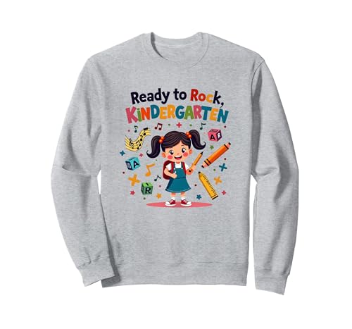 Ready to Rock Kindergarten First Day Girl Rucksack Bleistift Sweatshirt, Unisex für Erwachsene, Grau Meliert, XXL von Generic