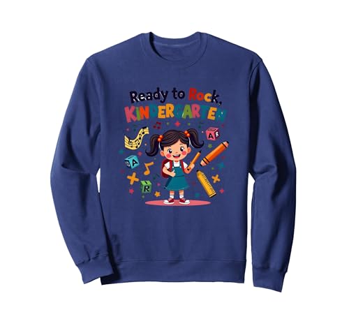 Ready to Rock Kindergarten First Day Girl Rucksack Bleistift Sweatshirt, Unisex für Erwachsene, Marineblau, M von Generic