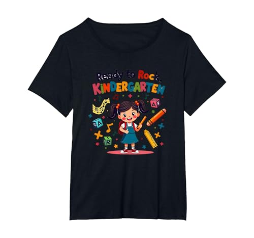Ready to Rock Kindergarten First Day Girl Rucksack Bleistift T-Shirt, Damen Große Größen, Schwarz, 1X von Generic
