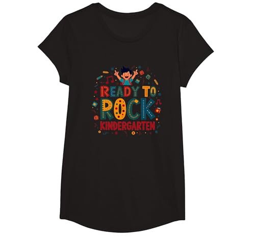 Ready to Rock Kindergarten Junge Schule Spannung Spaß T-Shirt, Girls, Schwarz, S von Generic