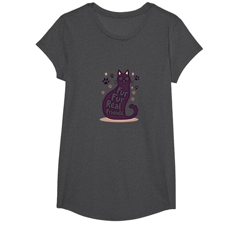 Real Friends Katzenpfotenabdruck für Tierliebhaber T-Shirt, Girls, Anthrazit Meliert, XS von Generic