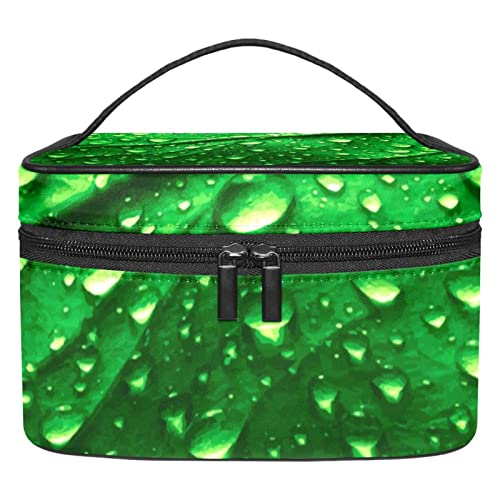 Realistische grüne Blatt-Textur mit Wassertropfen, tragbare Make-up-Tasche, Reise-Kosmetiktaschen für Frauen und Mädchen, Reißverschluss-Tasche, Mehrfarbig, 22.5x15x13.8cm/8.9x5.9x5.4in von Generic
