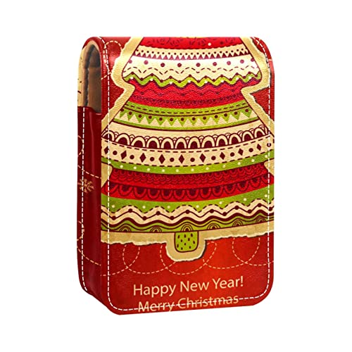 Red Cartton Weihnachtsbaum Happy New Year Lipgloss Halter Lippenstift Etui Tragbare Mini Lippenstift Aufbewahrungsbox Reise Lippenstift Organizer Case mit Spiegel für Frauen, Mehrfarbig, 9.5x2x7 cm/3.7x0.8x2.7 in von Generic