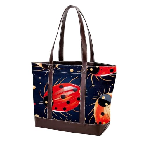 Red Seven Star Ladybug-1 Tote Bags Durable Leather Canvas Purses and Handbags for Women Top Handle Shoulder Satchel Hobo Bags, Mehrfarbig, 10, 33.8x12x31cm/13.3x4.7x12.2 in von Generic