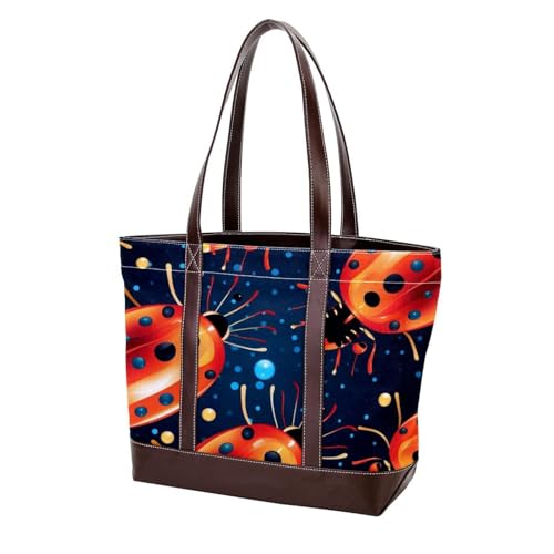 Red Seven Star Ladybug-1 Tote Bags Durable Leather Canvas Purses and Handbags for Women Top Handle Shoulder Satchel Hobo Bags, Mehrfarbig 02, 33.8x12x31cm/13.3x4.7x12.2 in von Generic