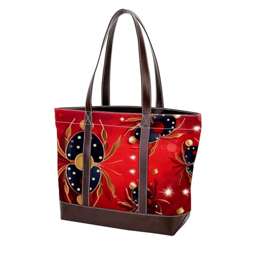 Red Seven Star Ladybug-1 Tote Bags Durable Leather Canvas Purses and Handbags for Women Top Handle Shoulder Satchel Hobo Bags, Mehrfarbig 03, 33.8x12x31cm/13.3x4.7x12.2 in von Generic