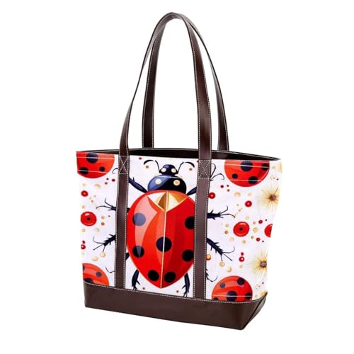 Red Seven Star Ladybug-1 Tote Bags Durable Leather Canvas Purses and Handbags for Women Top Handle Shoulder Satchel Hobo Bags, Mehrfarbig 04, 33.8x12x31cm/13.3x4.7x12.2 in von Generic