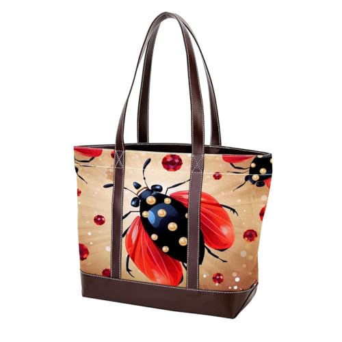 Red Seven Star Ladybug-1 Tote Bags Durable Leather Canvas Purses and Handbags for Women Top Handle Shoulder Satchel Hobo Bags, Mehrfarbig 05, 33.8x12x31cm/13.3x4.7x12.2 in von Generic