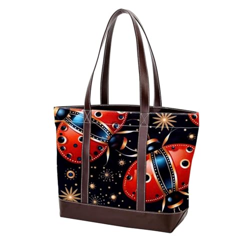 Red Seven Star Ladybug-1 Tote Bags Durable Leather Canvas Purses and Handbags for Women Top Handle Shoulder Satchel Hobo Bags, Mehrfarbig 06, 33.8x12x31cm/13.3x4.7x12.2 in von Generic