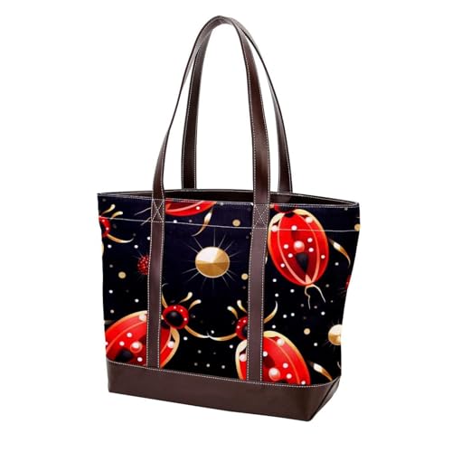 Red Seven Star Ladybug-1 Tote Bags Durable Leather Canvas Purses and Handbags for Women Top Handle Shoulder Satchel Hobo Bags, Mehrfarbig 07, 33.8x12x31cm/13.3x4.7x12.2 in von Generic
