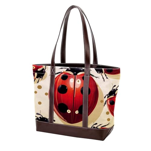 Red Seven Star Ladybug-1 Tote Bags Durable Leather Canvas Purses and Handbags for Women Top Handle Shoulder Satchel Hobo Bags, Mehrfarbig 08, 33.8x12x31cm/13.3x4.7x12.2 in von Generic