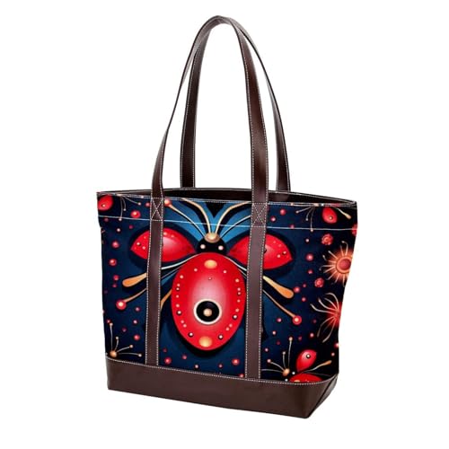 Red Seven Star Ladybug-1 Tote Bags Durable Leather Canvas Purses and Handbags for Women Top Handle Shoulder Satchel Hobo Bags, Mehrfarbig 09, 33.8x12x31cm/13.3x4.7x12.2 in von Generic