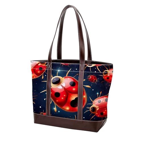 Red Seven Star Ladybug-1 Tote Bags Durable Leather Canvas Purses and Handbags for Women Top Handle Shoulder Satchel Hobo Bags, Multicolor 01, 33.8x12x31cm/13.3x4.7x12.2 in von Generic