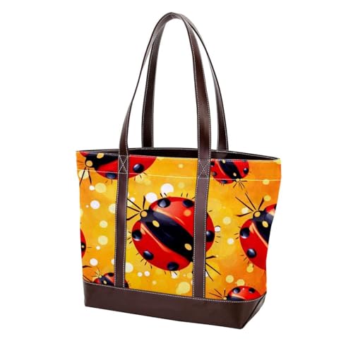 Red Seven Star Ladybug-210 Schultertaschen für Damen, groß, weiches gewaschenes Leder, strapazierfähige Handtaschen, Multicolor 01, 33.8x12x31cm/13.3x4.7x12.2 in von Generic